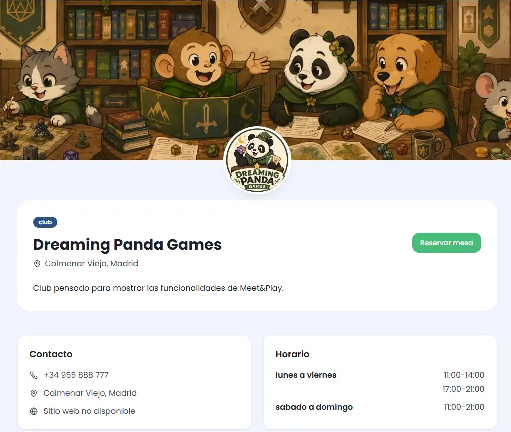 Ficha pública de un club en Meet&Play